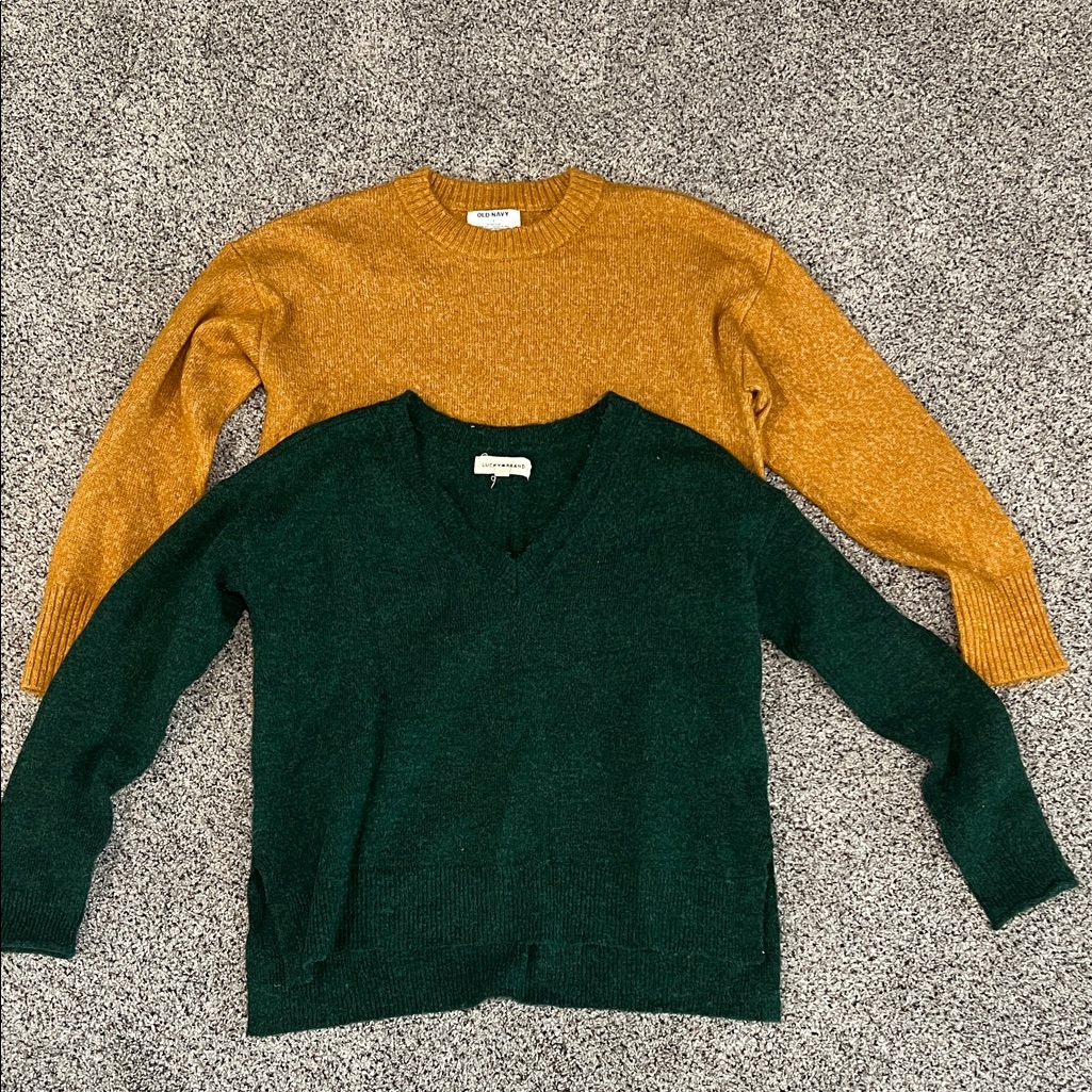 Lucky Brand Green And Old Navy Brand Gold Sweaters